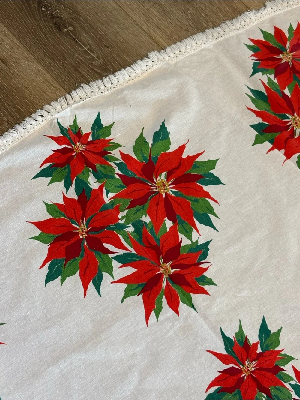Vintage Red and Green Poinsettia Tablecloth